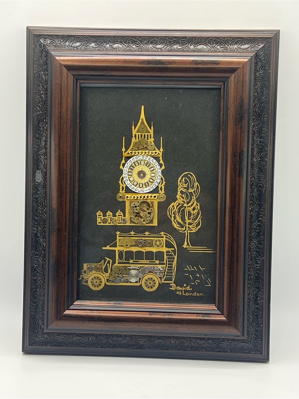 Vintage David of London Clock Parts Art Big Ben Steampunk Framed Big Ben